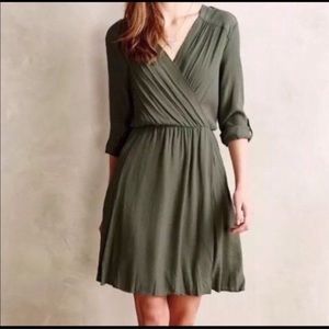 Maeve for Anthropologie Olive Green Crepe Dress